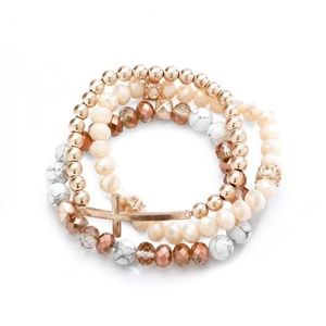 Rose Gold Druzy Howlite Stone Cross Bracelet